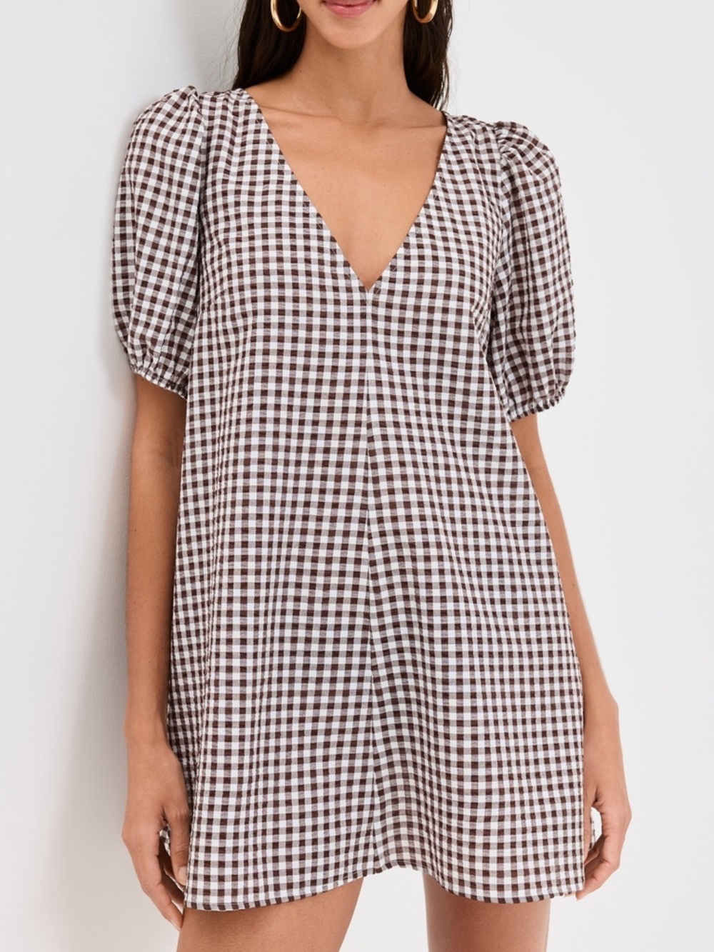 Staud Marsh Brown Gingham Open-Back Mini Dress Small Like New